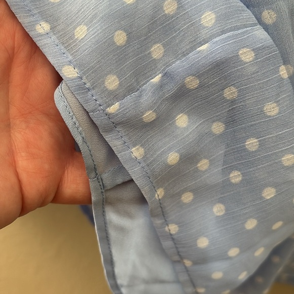 Women’s Talbots Polka Dot Blue/White Top, Large, Lined Sheer Long Sleeve - Picture 5 of 6